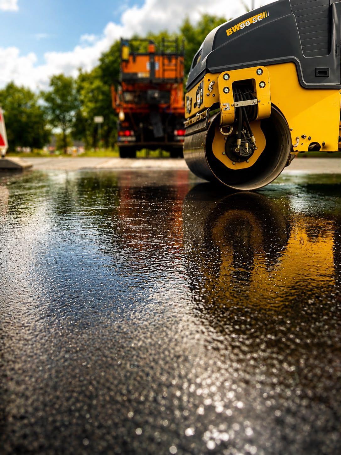 Einbau und Walzen von Asphaltbelag Einbau und Walzen von Asphaltbelag